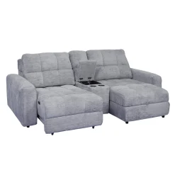 Causeuse modulaire électrique avec siège coulissant à gauche, chaise longue à droite avec rangement et console - 3 mcx