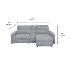 Causeuse modulaire électrique avec siège coulissant à gauche, chaise longue à droite avec rangement et console - 3 mcx