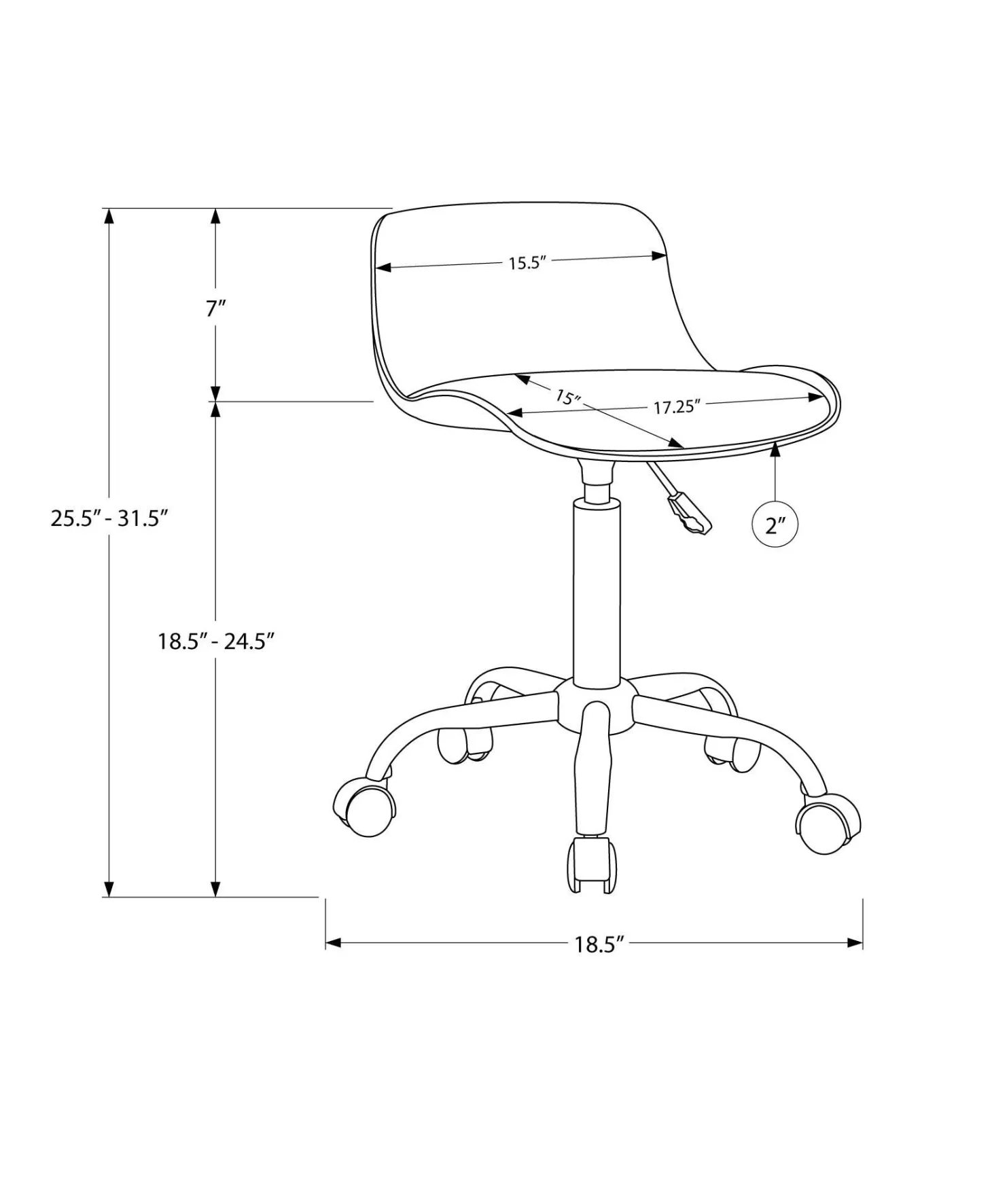 Chaise de bureau - juvénile dossier bas - hauteur réglable - blanc - Monarch