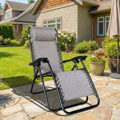 Chaise d’extérieur pliante zéro gravité en textilène - gris