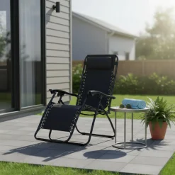 Chaise d’extérieur pliante zéro gravité en textilène - noir