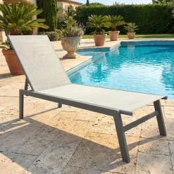 Chaise longue en textilène - beige
