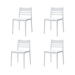 Chaises d’extérieur empilables en résine avec assise et dossier carrés (bte de 4)- blanc