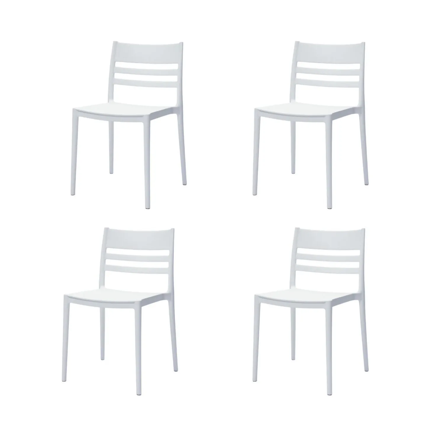 Chaises d’extérieur empilables en résine avec assise et dossier carrés (bte de 4)- blanc