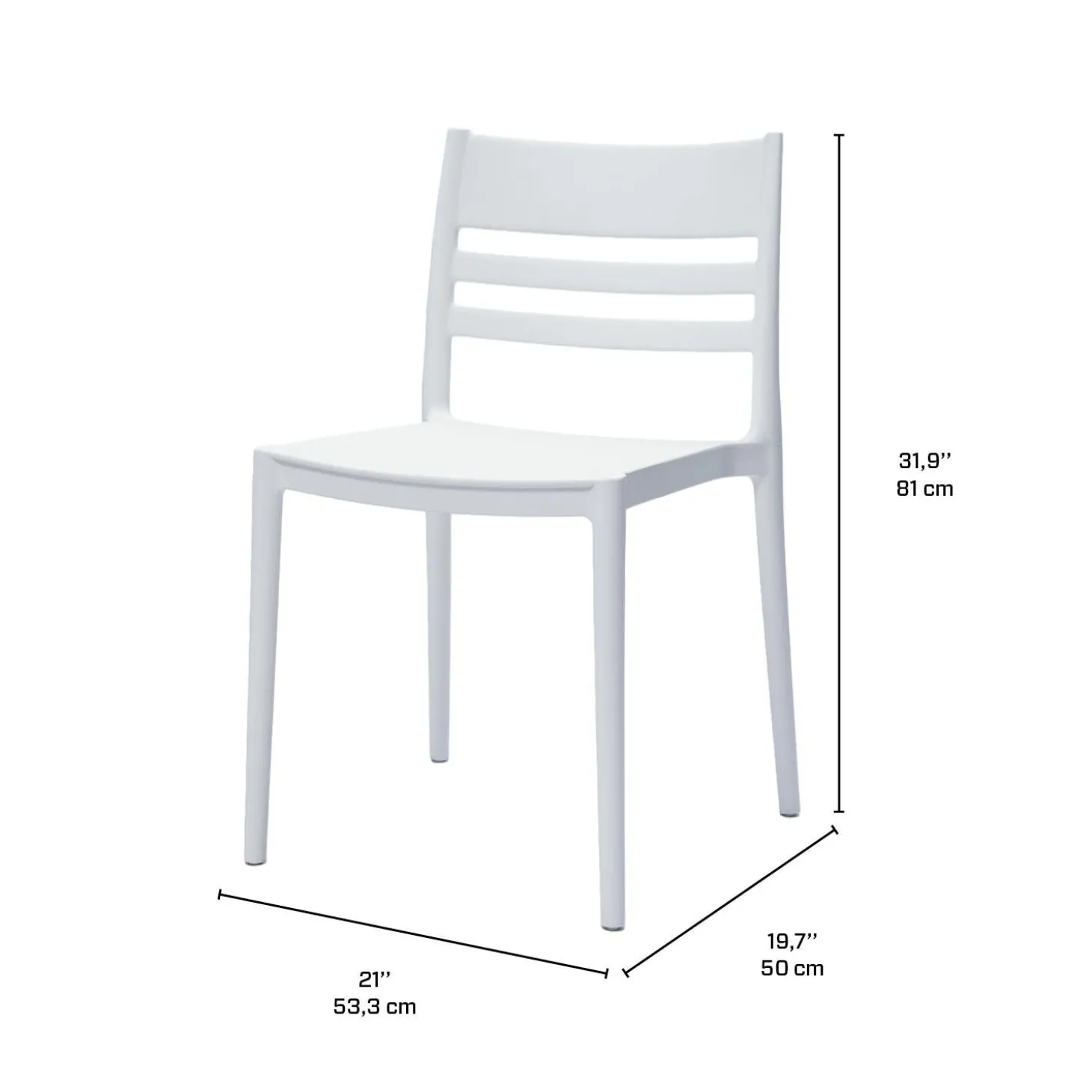 Chaises d’extérieur empilables en résine avec assise et dossier carrés (bte de 4)- blanc