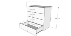 Commode 4 tiroirs, gris écorce