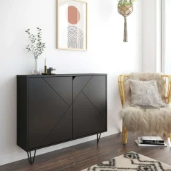 Console de rangement 2 portes slim, noir - Nexera