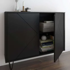 Console de rangement 2 portes slim, noir - Nexera