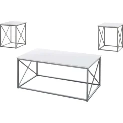 Ens de tables - 3mcx, blanc, métal argent - Monarch