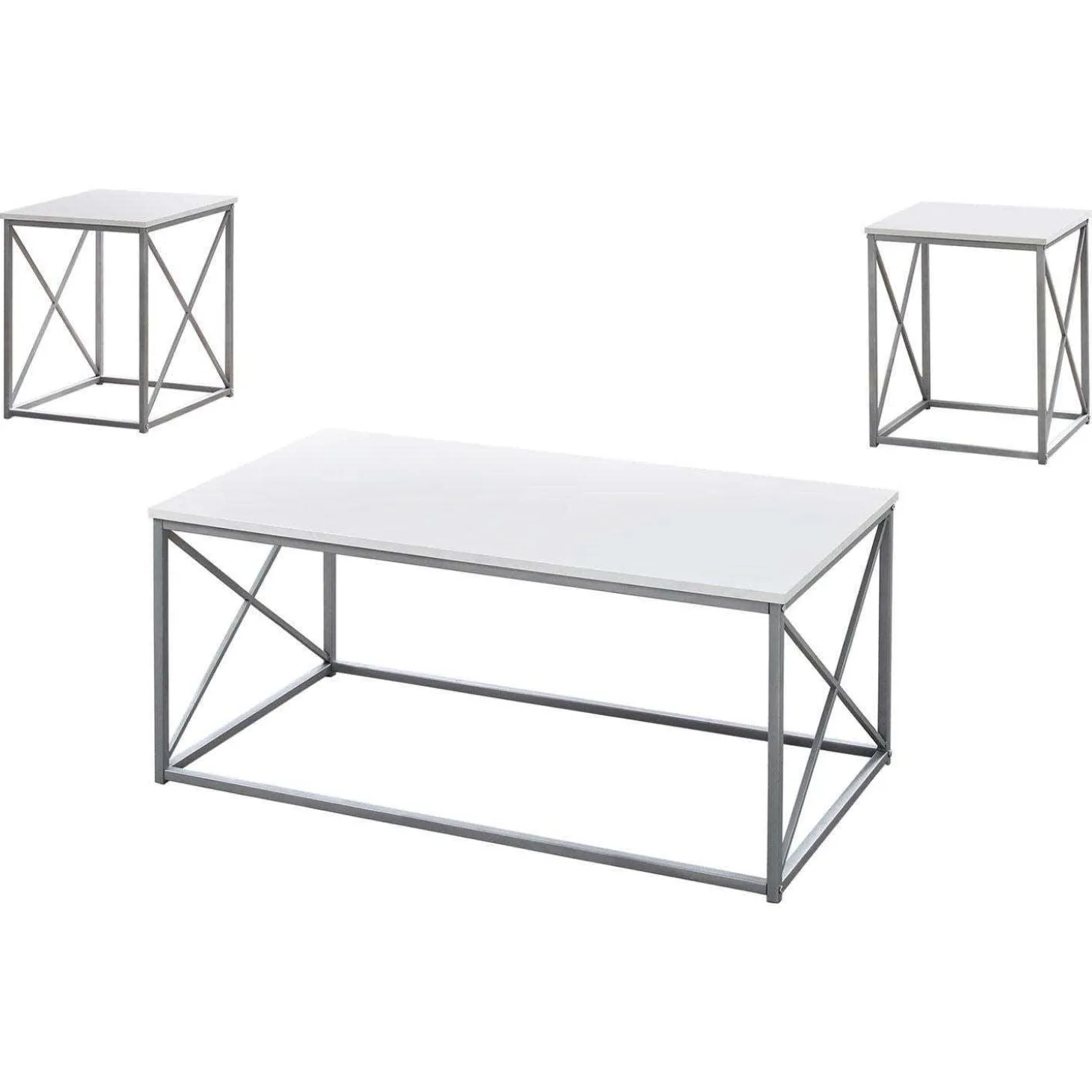 Ens de tables - 3mcx, blanc, métal argent - Monarch