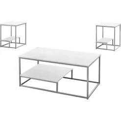 Ens de tables - 3mcx, blanc, métal argent - Monarch