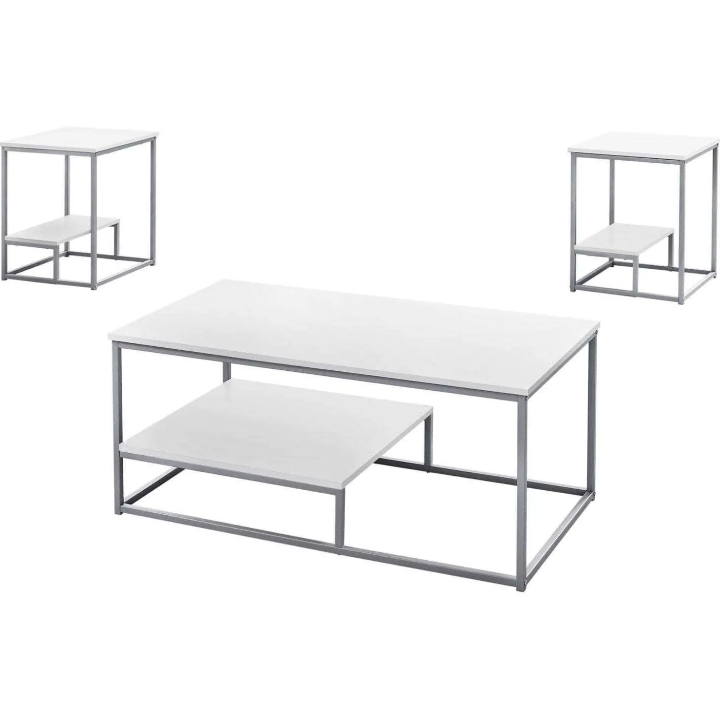 Ens de tables - 3mcx, blanc, métal argent - Monarch