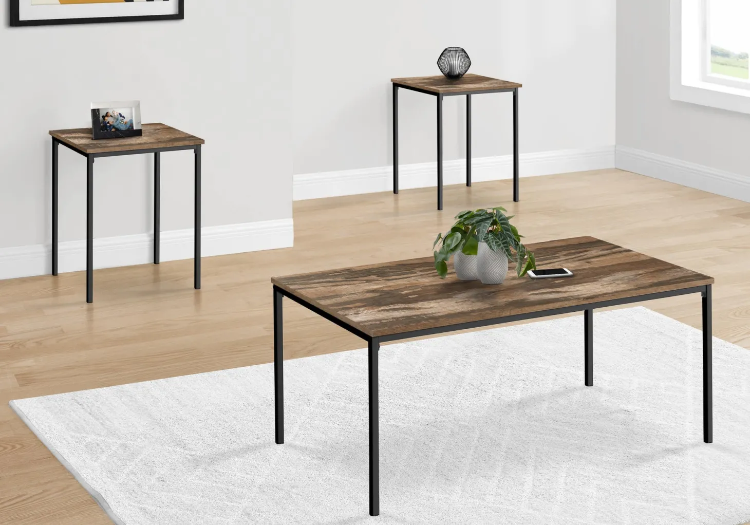 Ens de tables - 3mcx, faux bois brun, métal noir - Monarch