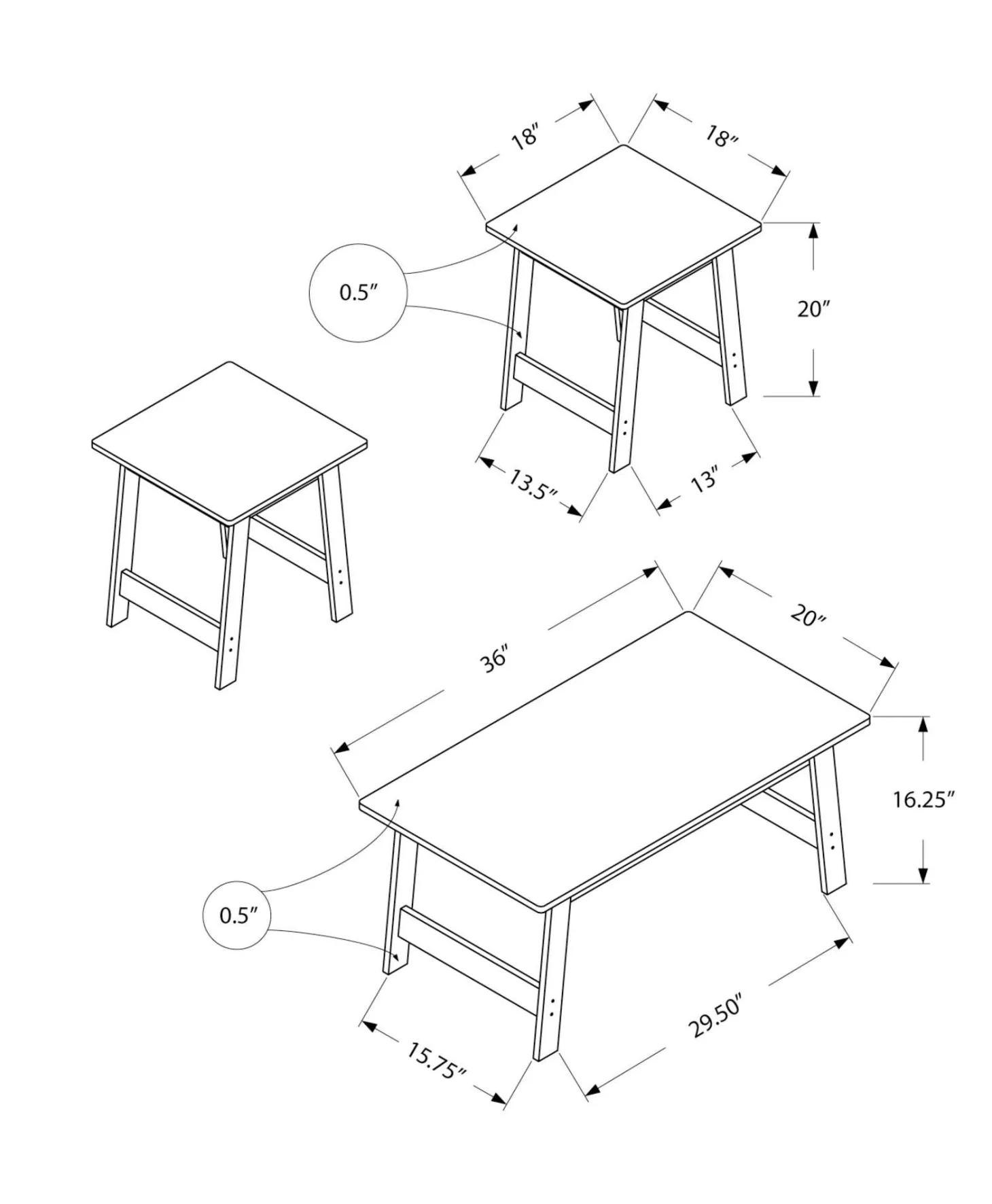Ens de tables - 3mcx, gris - Monarch