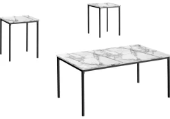 Ens de tables - 3mcx, marbre blanc, métal noir - Monarch