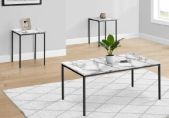 Ens de tables - 3mcx, marbre blanc, métal noir - Monarch