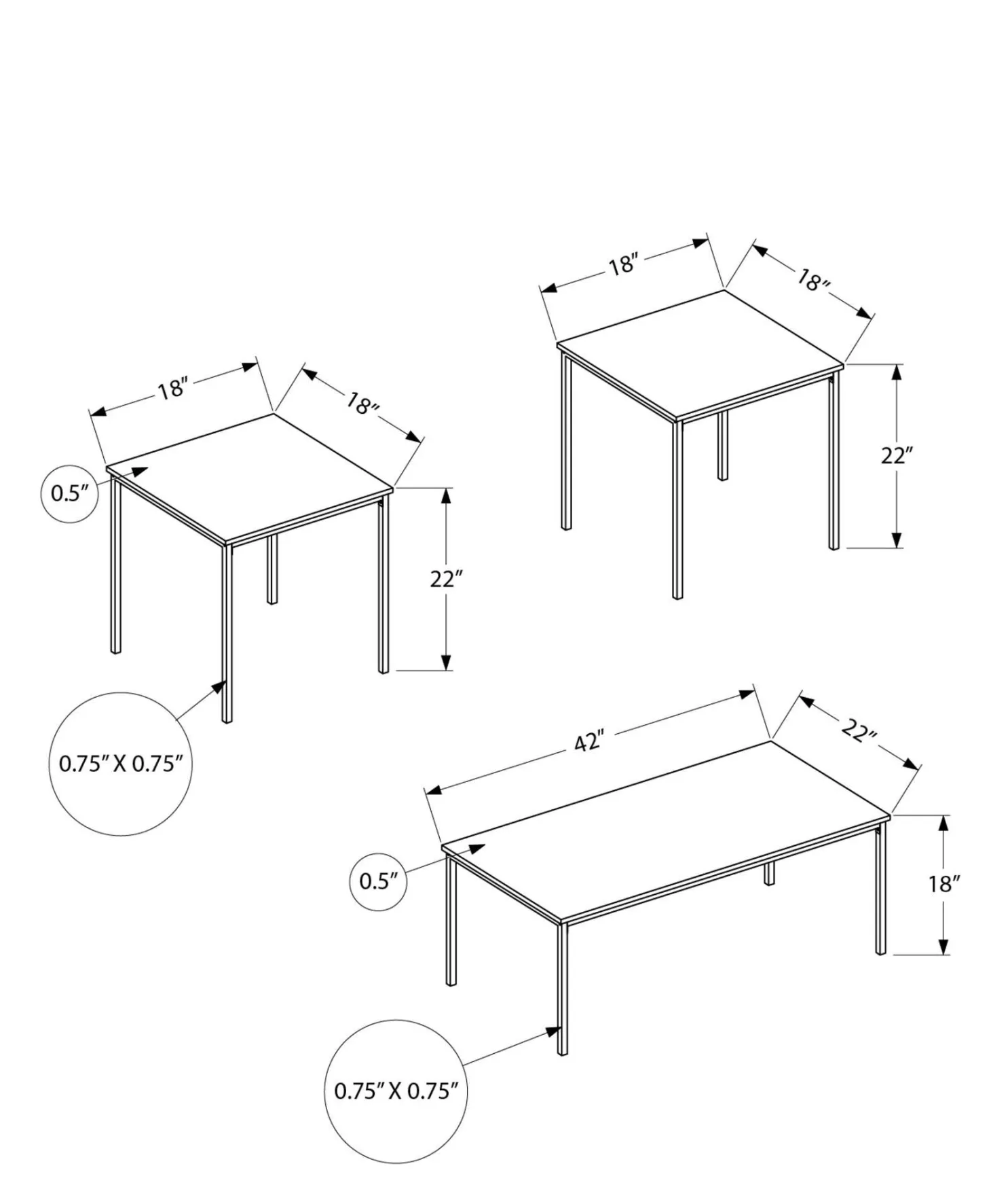 Ens de tables - 3mcx, marbre blanc, métal noir - Monarch