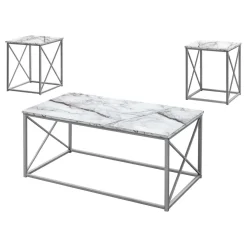 Ens de tables - 3mcx, marbre blanc, métal argent - Monarch