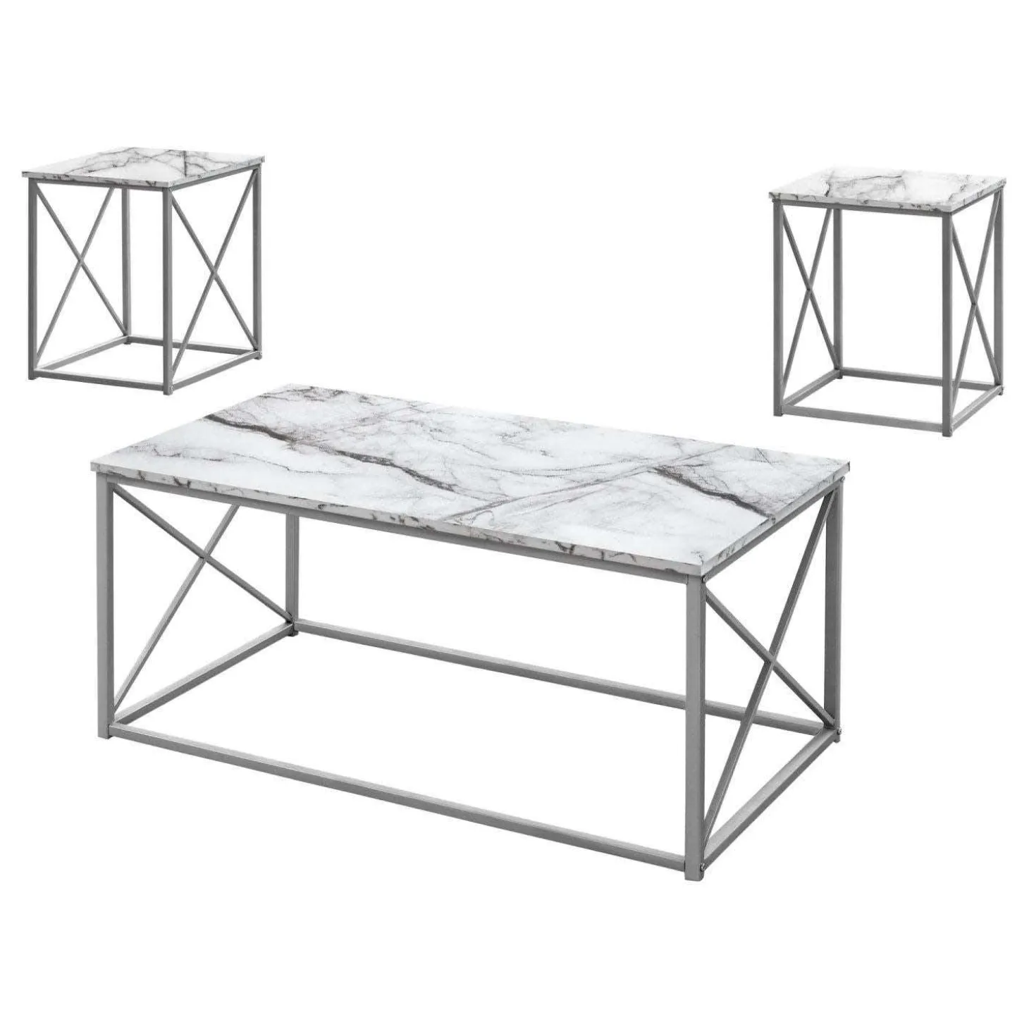 Ens de tables - 3mcx, marbre blanc, métal argent - Monarch
