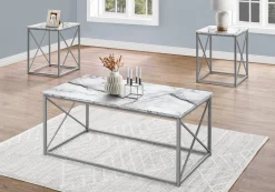 Ens de tables - 3mcx, marbre blanc, métal argent - Monarch