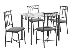Ens salle à manger - 5mcx, blanc marbre, métal noir