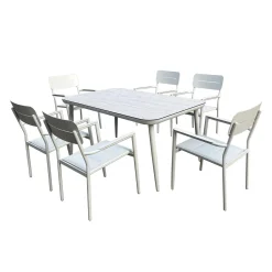 Ensemble à dîner d’extérieur en aluminium avec plateau en verre trempé et 6 chaises