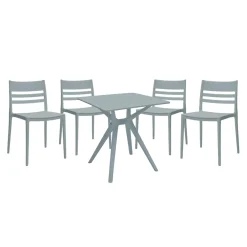 Ensemble à dîner d'extérieur en résine avec 1 table carrée et 4 chaises empilables - gris