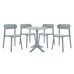 Ensemble à dîner d'extérieur en résine avec 1 table ronde et 4 chaises empilables - gris