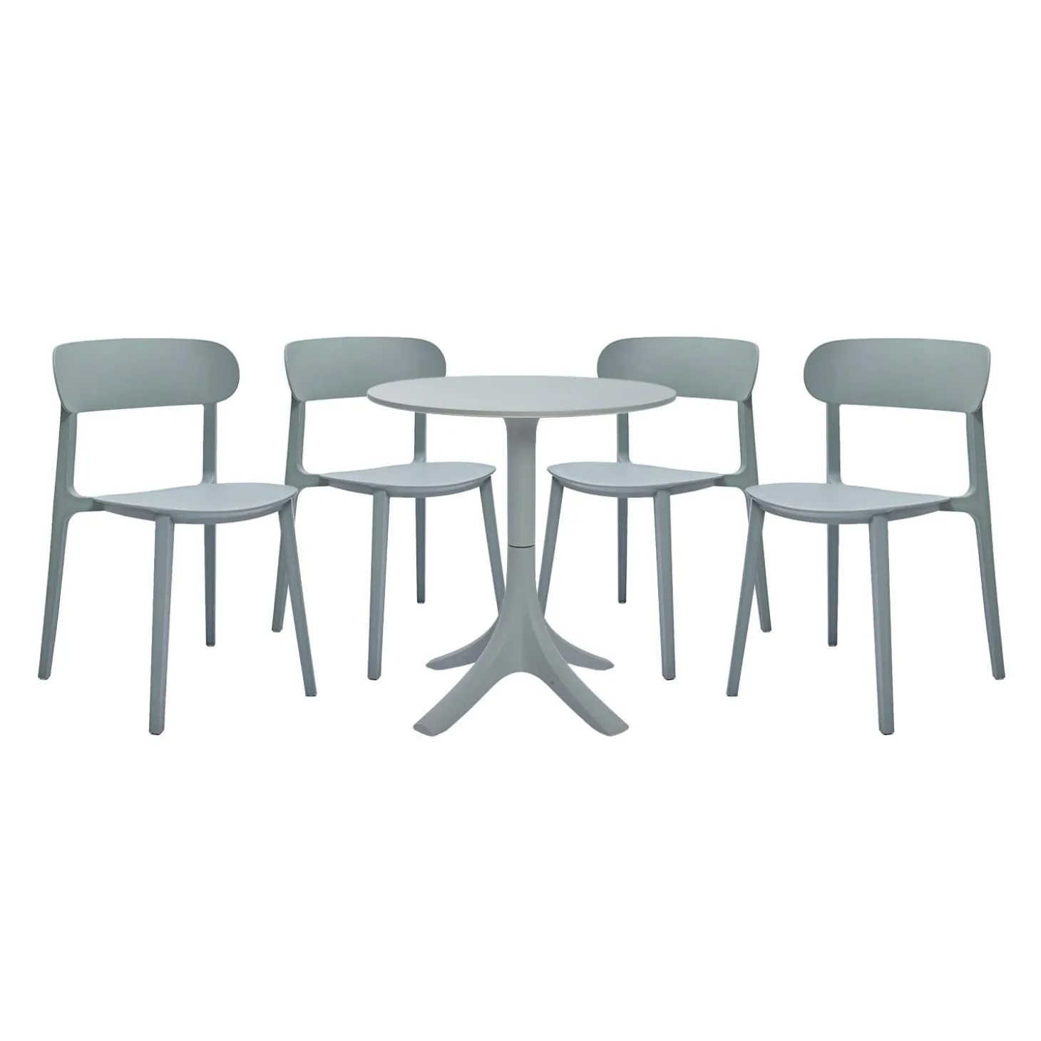 Ensemble à dîner d'extérieur en résine avec 1 table ronde et 4 chaises empilables - gris