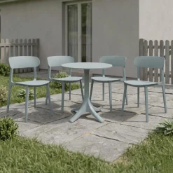 Ensemble à dîner d'extérieur en résine avec 1 table ronde et 4 chaises empilables - gris