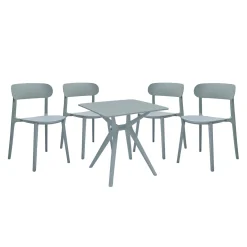 Ensemble à dîner d'extérieur en résine avec 1 table carrée et 4 chaises empilables - gris