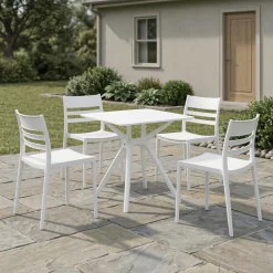 Ensemble à dîner d'extérieur en résine avec 1 table carrée et 4 chaises empilables - blanc