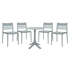 Ensemble à dîner d'extérieur en résine avec 1 table ronde et 4 chaises empilables - gris