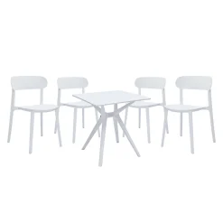 Ensemble à dîner d'extérieur en résine avec 1 table carrée et 4 chaises empilables - blanc