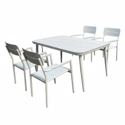Ensemble à dîner d’extérieur en aluminium avec plateau en verre trempé et 4 chaises