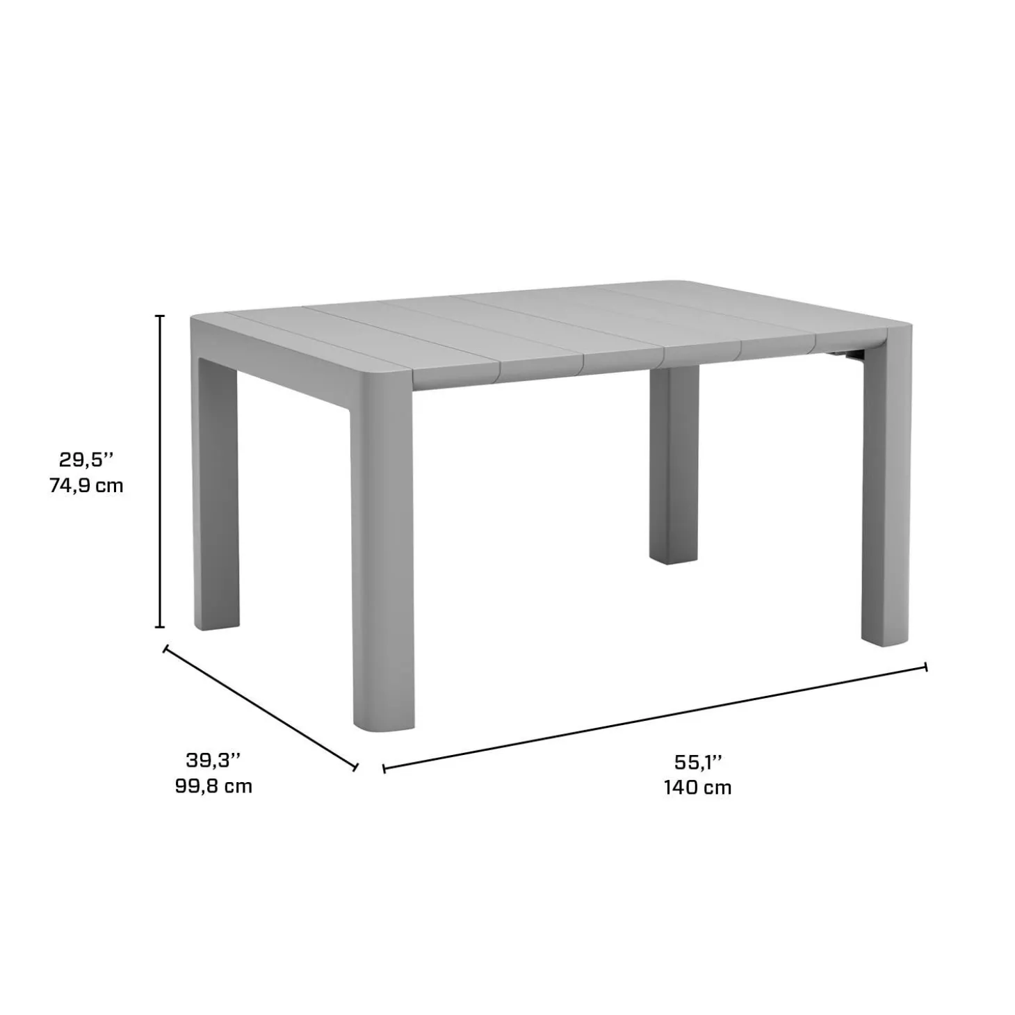 Ensemble à dîner d’extérieur en résine avec 1 table rectangulaire et 6 chaises empilables - gris