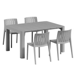 Ensemble à dîner d’extérieur en résine avec 1 table rectangulaire et 4 chaises empilables - gris