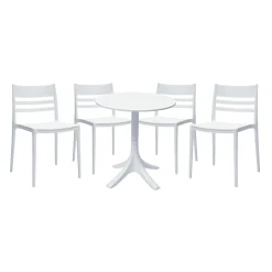 Ensemble à dîner d'extérieur en résine avec 1 table ronde et 4 chaises empilables - blanc