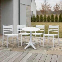 Ensemble à dîner d'extérieur en résine avec 1 table ronde et 4 chaises empilables - blanc