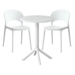 Ensemble à dîner intérieur/extérieur en résine avec table ronde et 2 chaises empilables - blanc