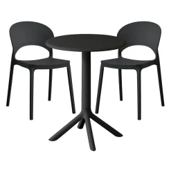 Ensemble à dîner intérieur/extérieur en résine avec table ronde et 2 chaises empilables - noir