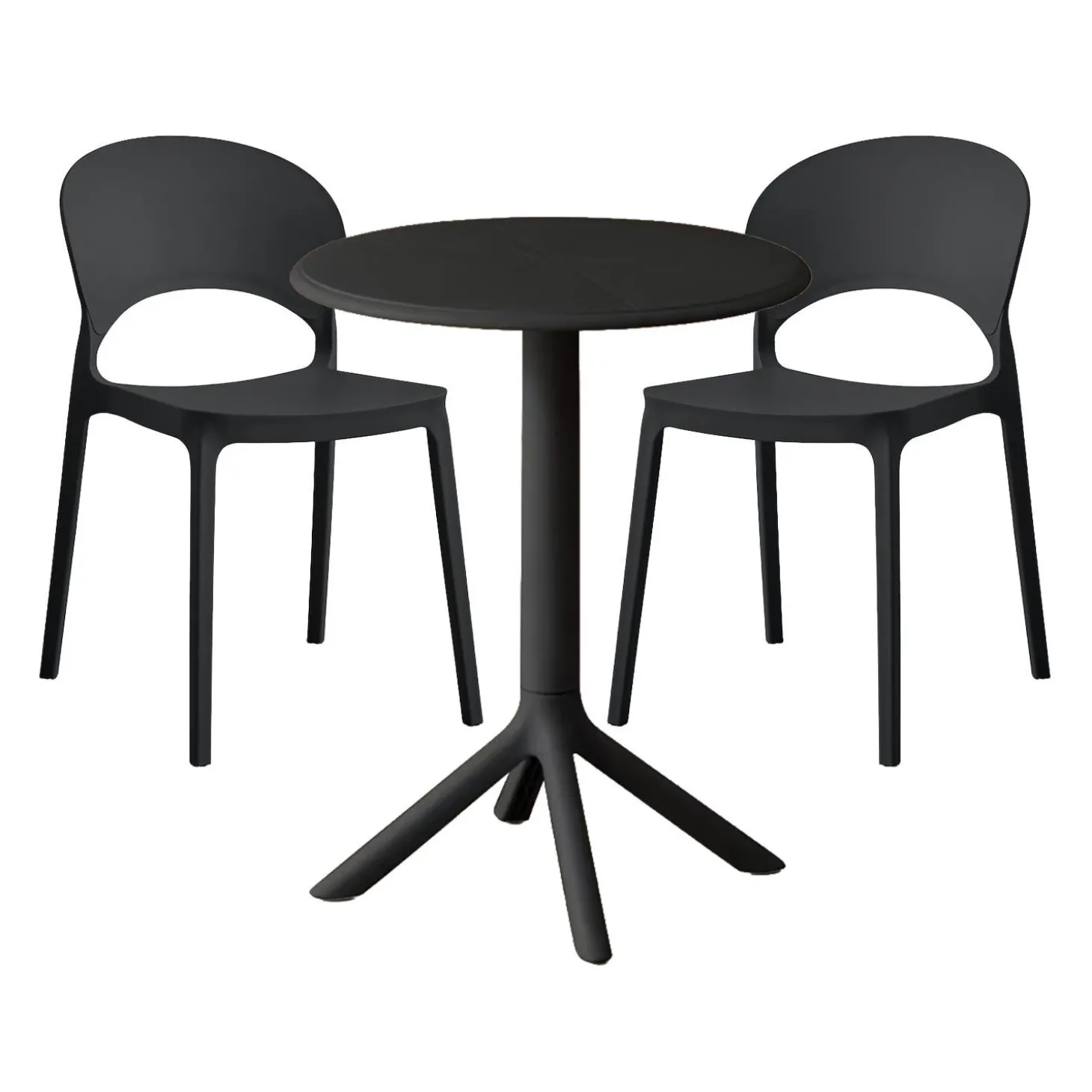 Ensemble à dîner intérieur/extérieur en résine avec table ronde et 2 chaises empilables - noir