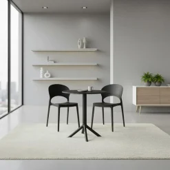 Ensemble à dîner intérieur/extérieur en résine avec table ronde et 2 chaises empilables - noir