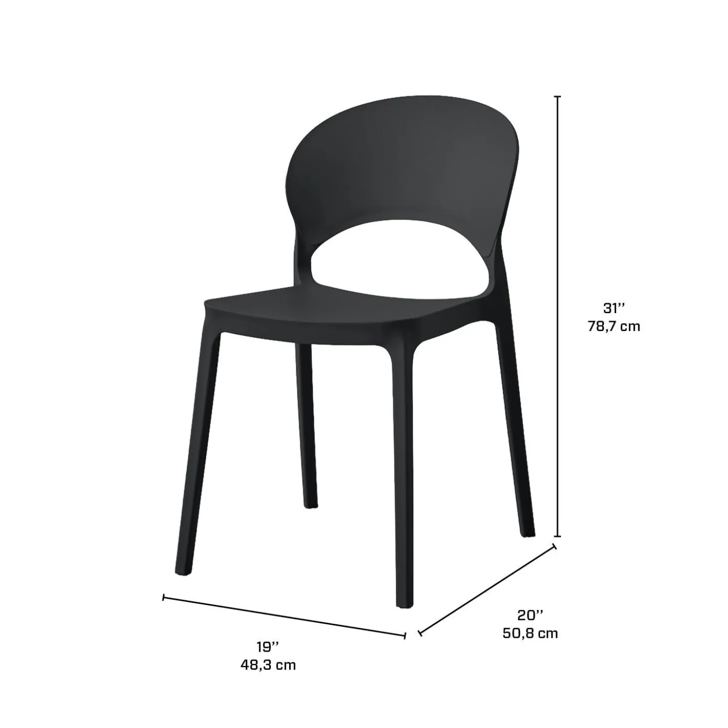 Ensemble à dîner intérieur/extérieur en résine avec table ronde et 2 chaises empilables - noir