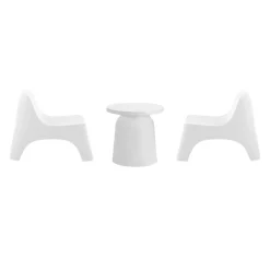 Ensemble de conversation d’extérieur en résine avec 1 table d’appoint et 2 sièges empilables - blanc