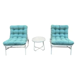 Ensemble de conversation extérieur en acier avec table basse - 3 mcx, turquoise