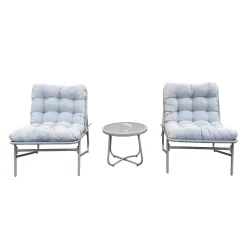 Ensemble de conversation extérieur en acier avec table basse - 3 mcx, gris