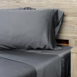 Ensemble de draps queen en rayonne de bambou à têtes séparées - gris charbon