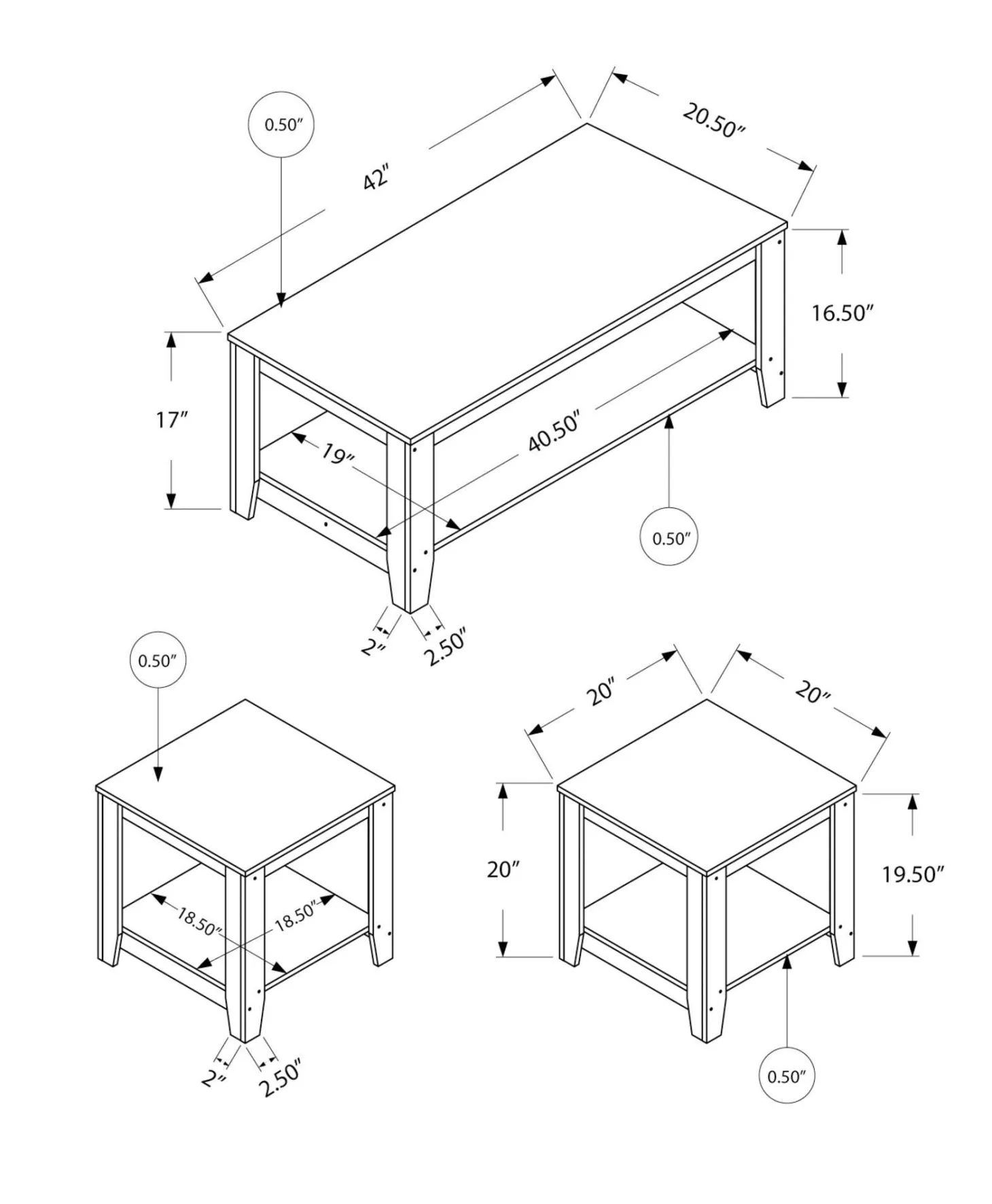 Ensemble de tables - 3 pièces/ gris - Monarch