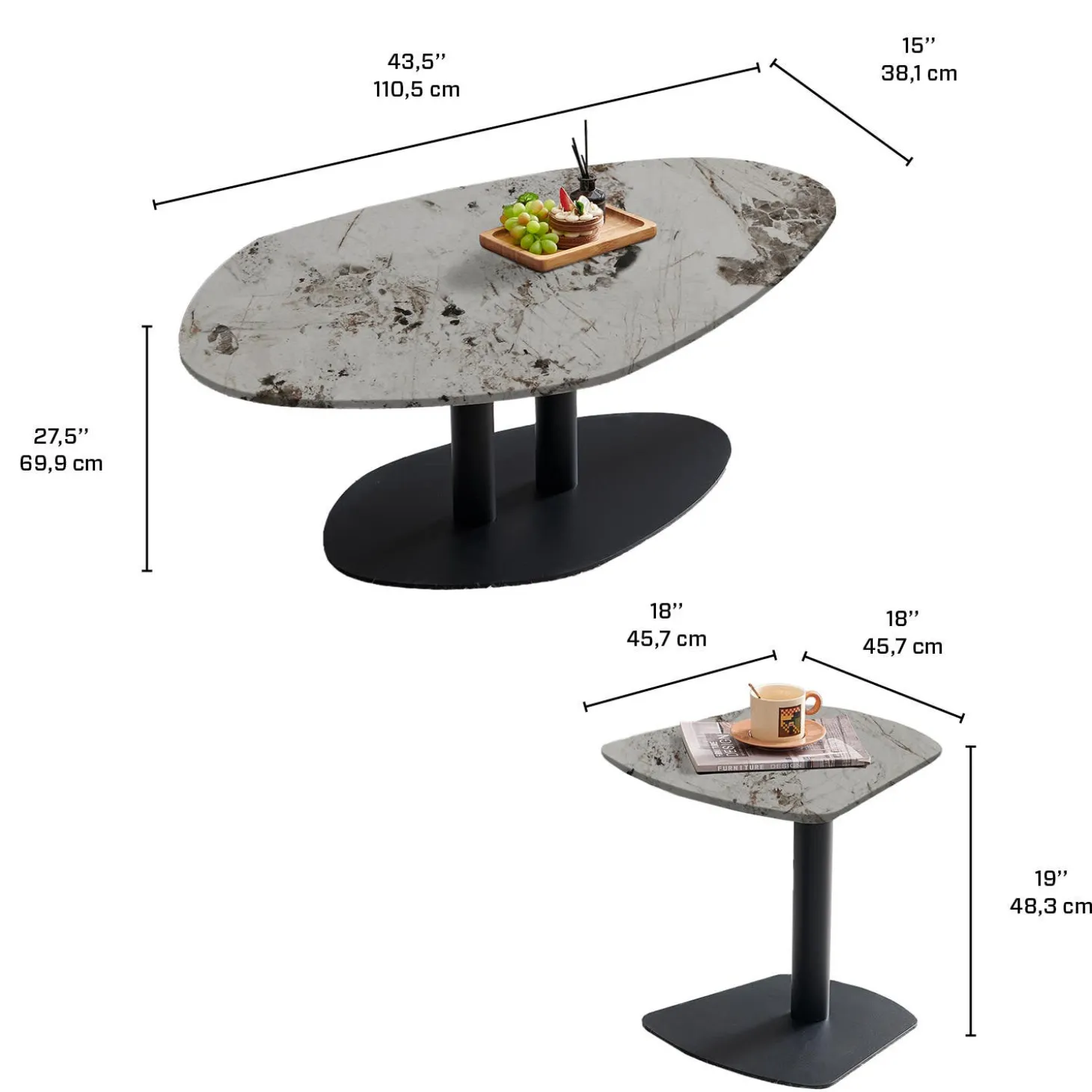 Ensemble de tables gigognes en pierre sintérisée